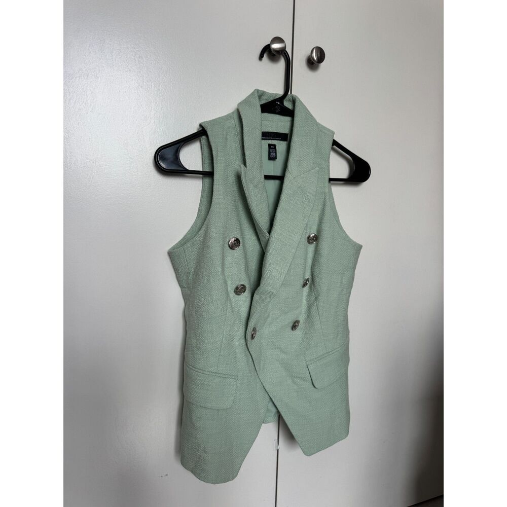 White House Black Market Women’s Teal Turquoise Button Up Tweed Vest Sz 00 NWOT